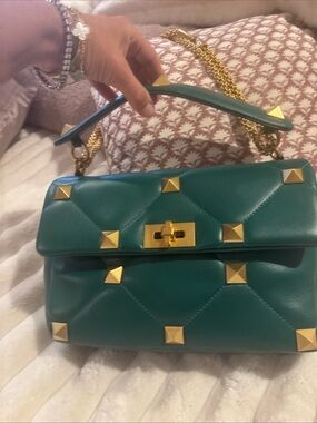 Valentino Garavani green  Quilted Shoulder Bag with Gold Studs